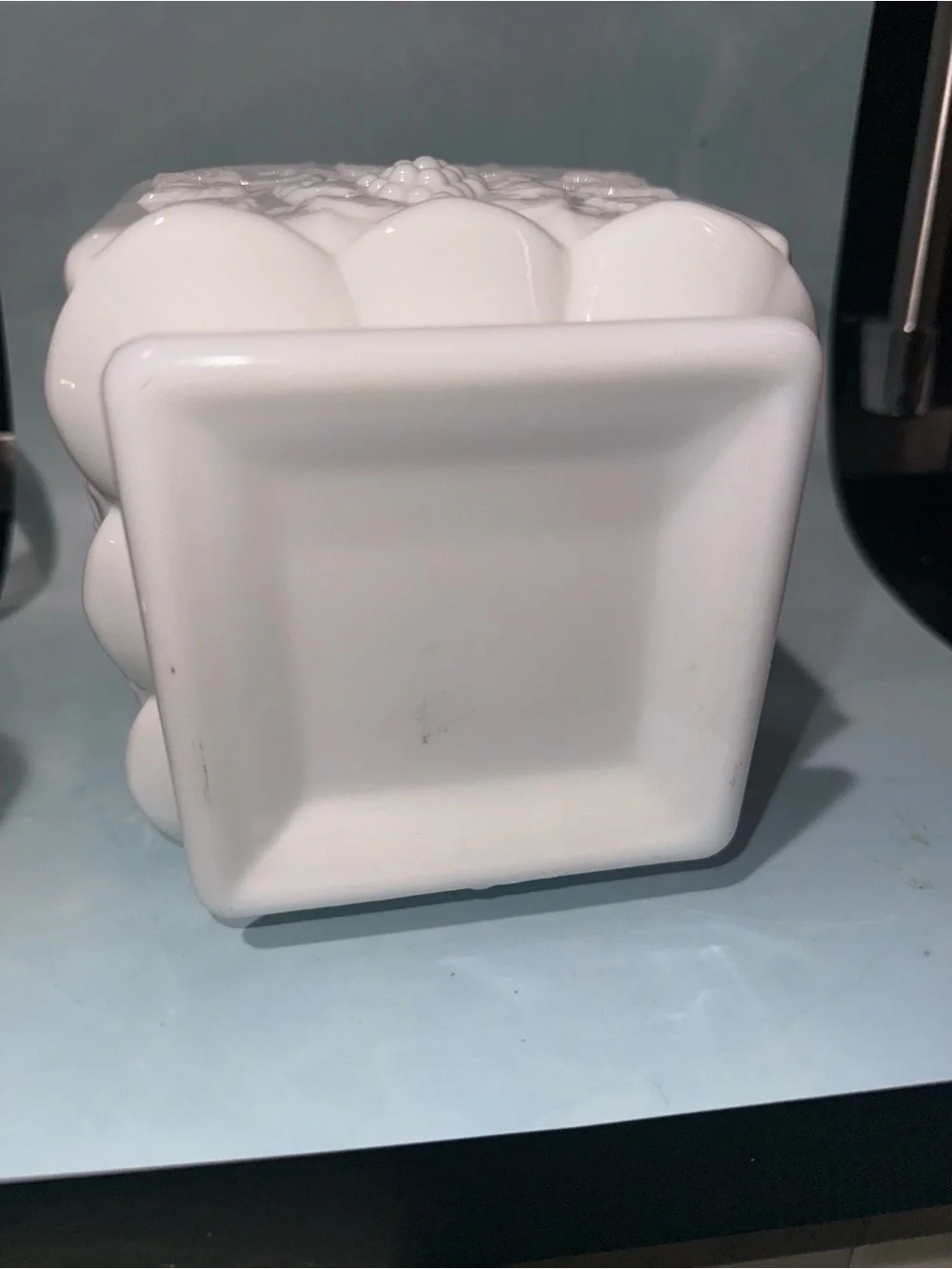 White Grape Relief Milk Glass Planter - Elegant Home Accent-    6”x6 1/2”